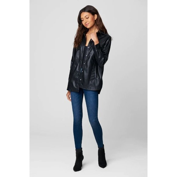 BlankNYC Good Call Shacket Black Vegan Faux Leather Button Snap - Picture 4 of 12